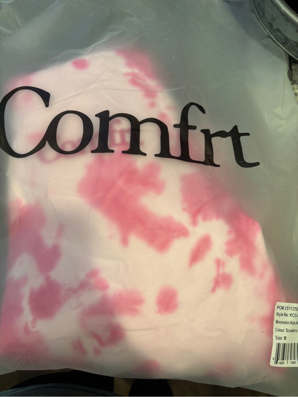 COMFRT kids minimalist hoodie in strawberry swirl